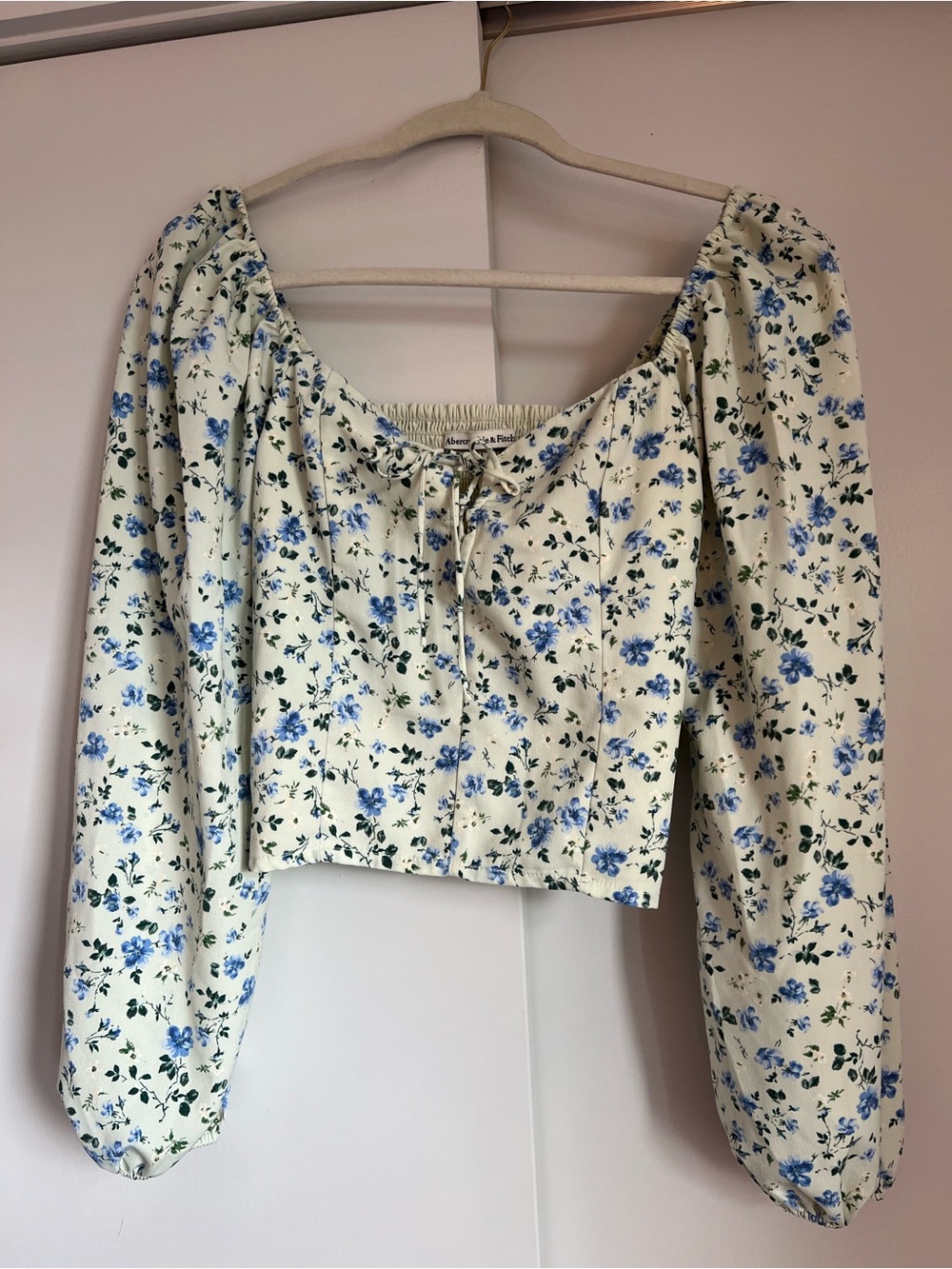 Abercrombie & Fitch Blue Floral Peasant Top on Cream